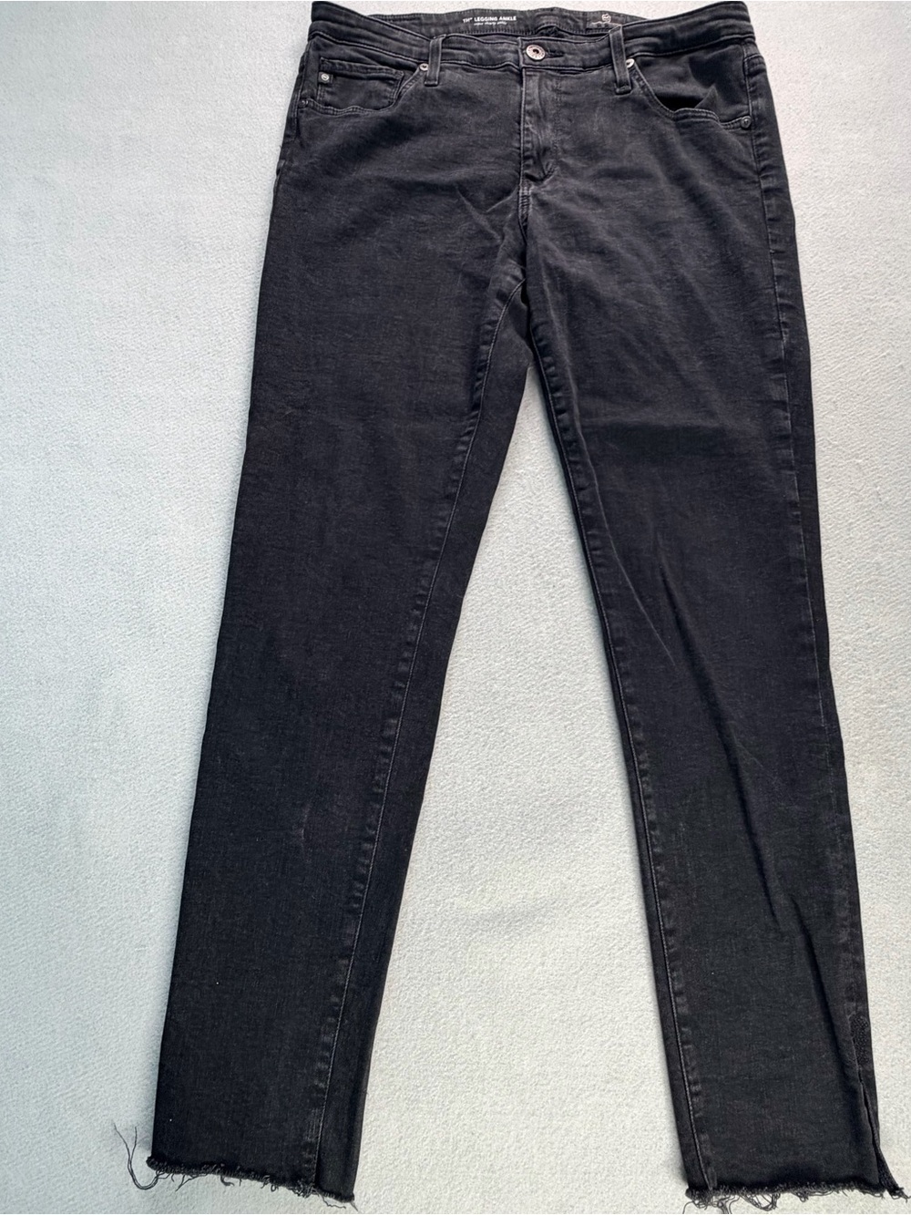 AG Farrah High Rise Skinny Ankle Jeans Womens 31R Black Stretch Denim Raw Hem
